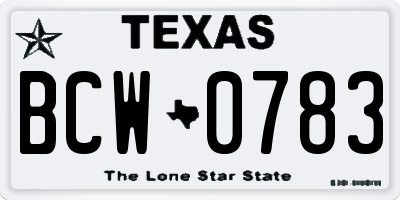 TX license plate BCW0783