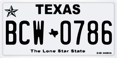 TX license plate BCW0786