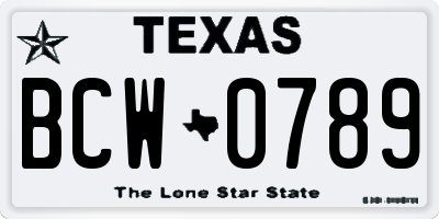 TX license plate BCW0789
