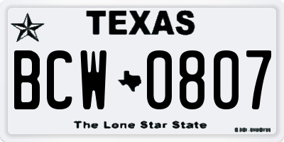 TX license plate BCW0807
