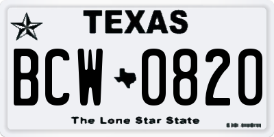 TX license plate BCW0820