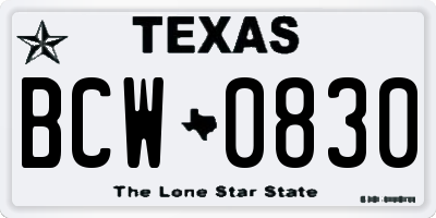 TX license plate BCW0830