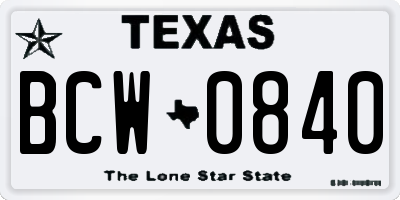 TX license plate BCW0840
