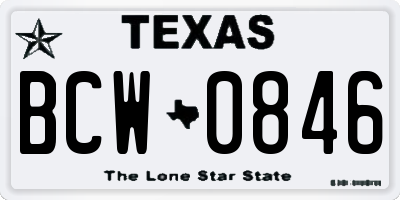 TX license plate BCW0846