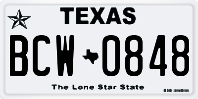 TX license plate BCW0848