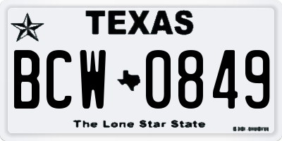 TX license plate BCW0849