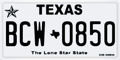 TX license plate BCW0850