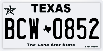 TX license plate BCW0852