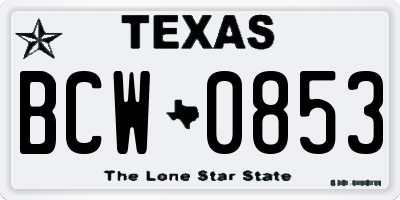 TX license plate BCW0853