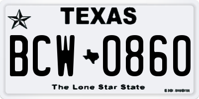 TX license plate BCW0860