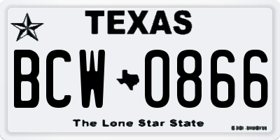 TX license plate BCW0866