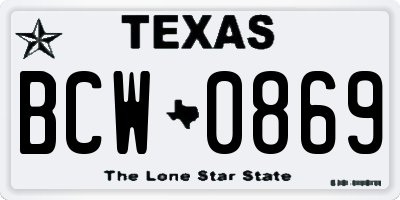 TX license plate BCW0869