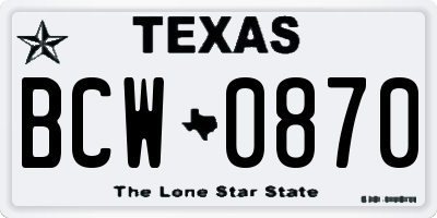 TX license plate BCW0870