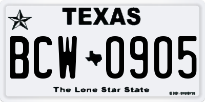 TX license plate BCW0905