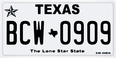 TX license plate BCW0909