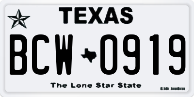 TX license plate BCW0919