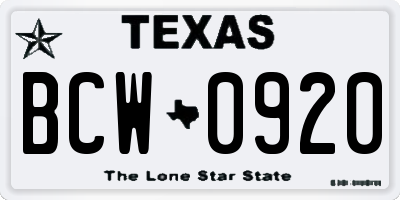 TX license plate BCW0920