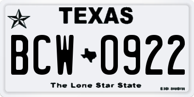 TX license plate BCW0922