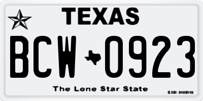 TX license plate BCW0923