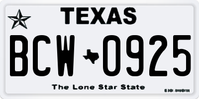 TX license plate BCW0925
