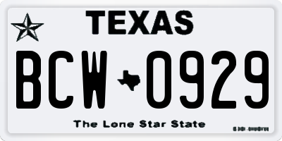 TX license plate BCW0929