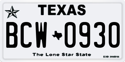 TX license plate BCW0930