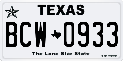 TX license plate BCW0933