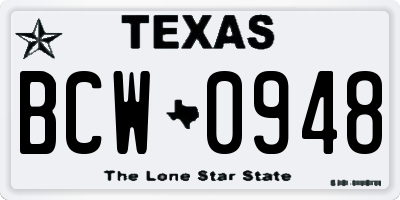TX license plate BCW0948