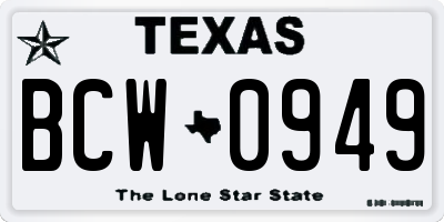 TX license plate BCW0949