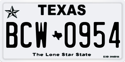 TX license plate BCW0954