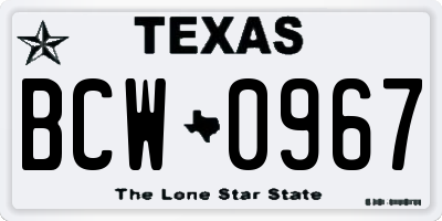 TX license plate BCW0967
