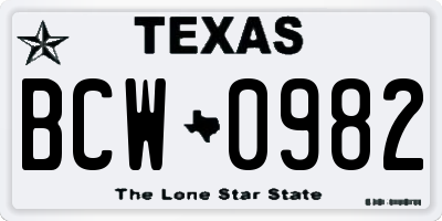 TX license plate BCW0982