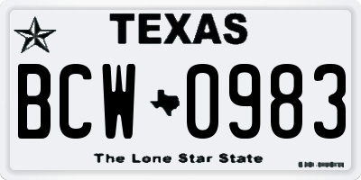 TX license plate BCW0983