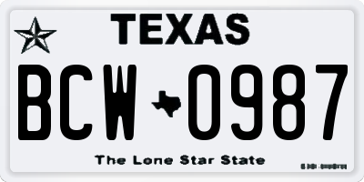 TX license plate BCW0987
