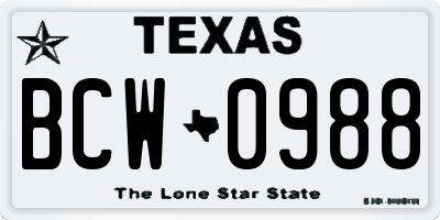 TX license plate BCW0988