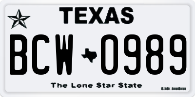 TX license plate BCW0989