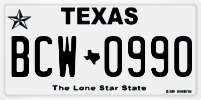 TX license plate BCW0990
