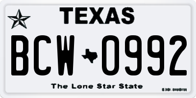 TX license plate BCW0992