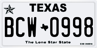 TX license plate BCW0998