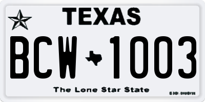 TX license plate BCW1003