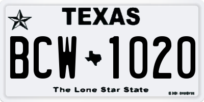 TX license plate BCW1020