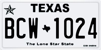 TX license plate BCW1024