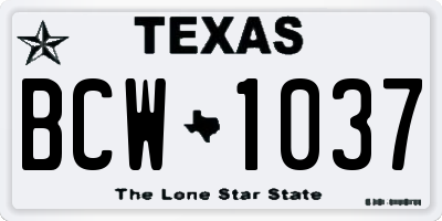 TX license plate BCW1037