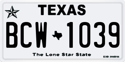 TX license plate BCW1039