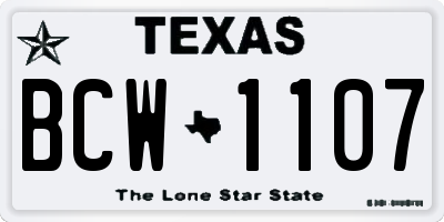 TX license plate BCW1107