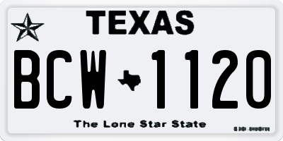 TX license plate BCW1120