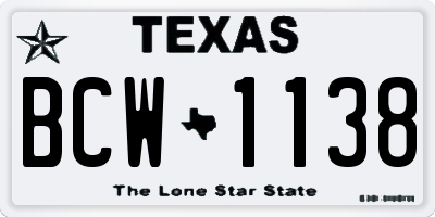 TX license plate BCW1138