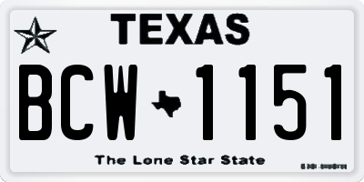 TX license plate BCW1151