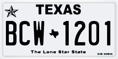 TX license plate BCW1201