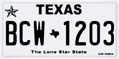 TX license plate BCW1203